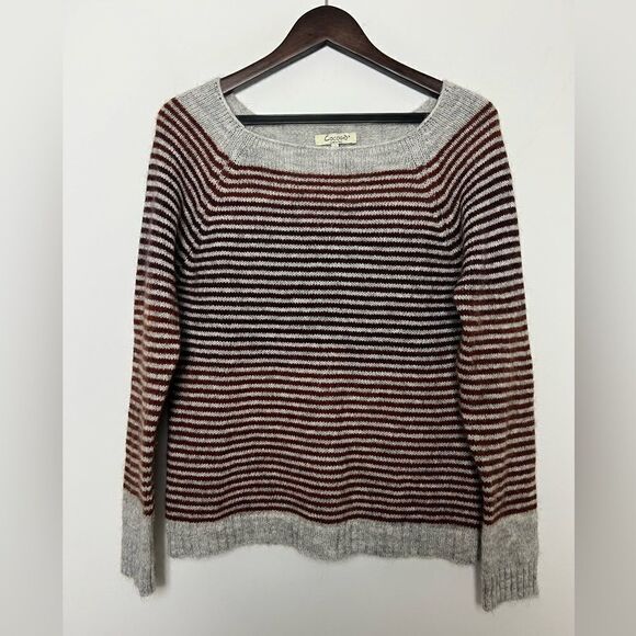 Cocogio Grey Burgundy Gradient Stripe Long Sleeve Wool Mohair Sweater Size Large - Picture 1 of 9